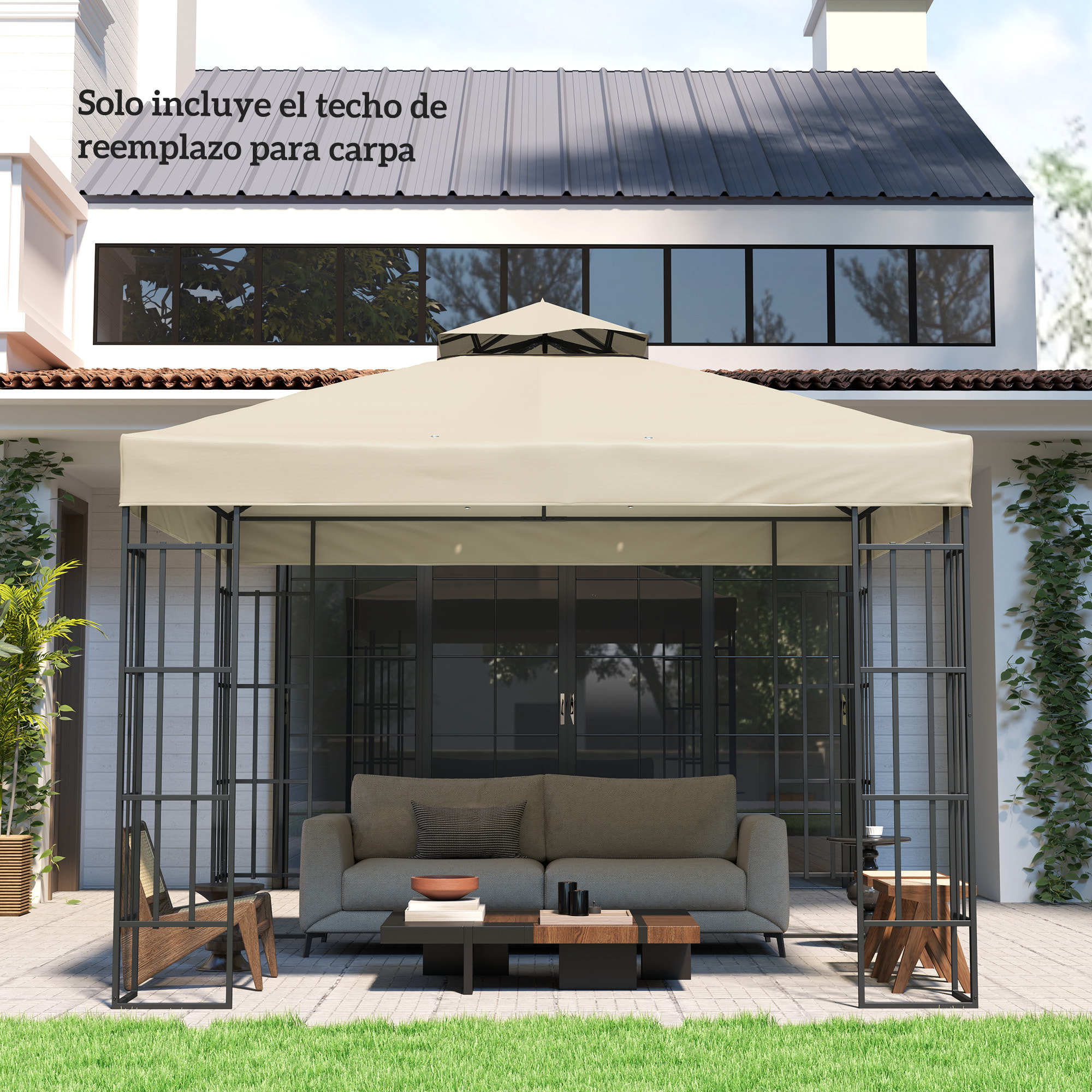 Techo de Repuesto para Cenador 3x3 m Cubierta de Repuesto 370g/ãŽ¡ con Techo Doble con Mosquitera Protección UV 30+ Toldo de Recambio para Pabellón Gazebo Crema