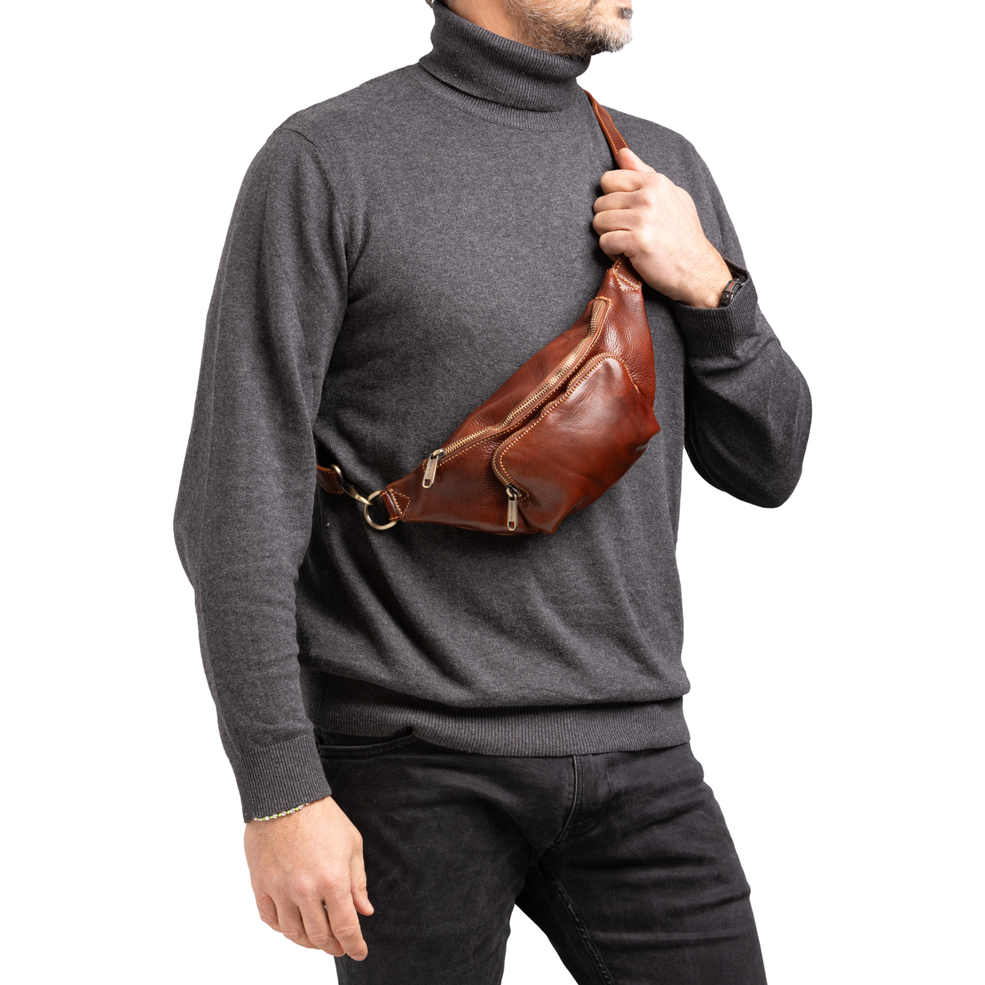 Marsupio  da uomo In Vera pelle Made in Italy 30x15x8,5 cm