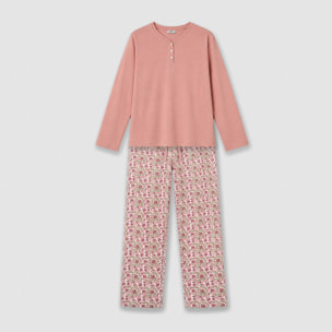 Pigiama lungo in cotone con scollo a V, stile amazon, rosa