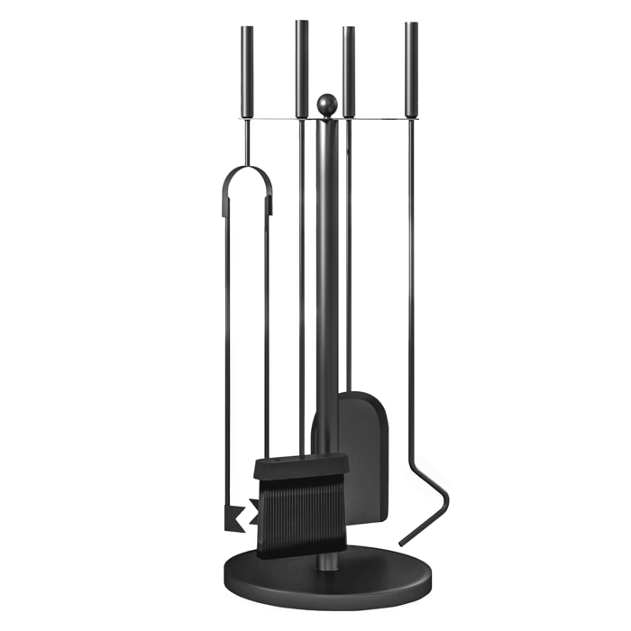 Juego de Herramientas para Chimenea de 5 Piezas Juego de Accesorios para Chimenea de Metal con Escoba Pala Tenazas Atizador y Soporte Ø25x54 cm Negro