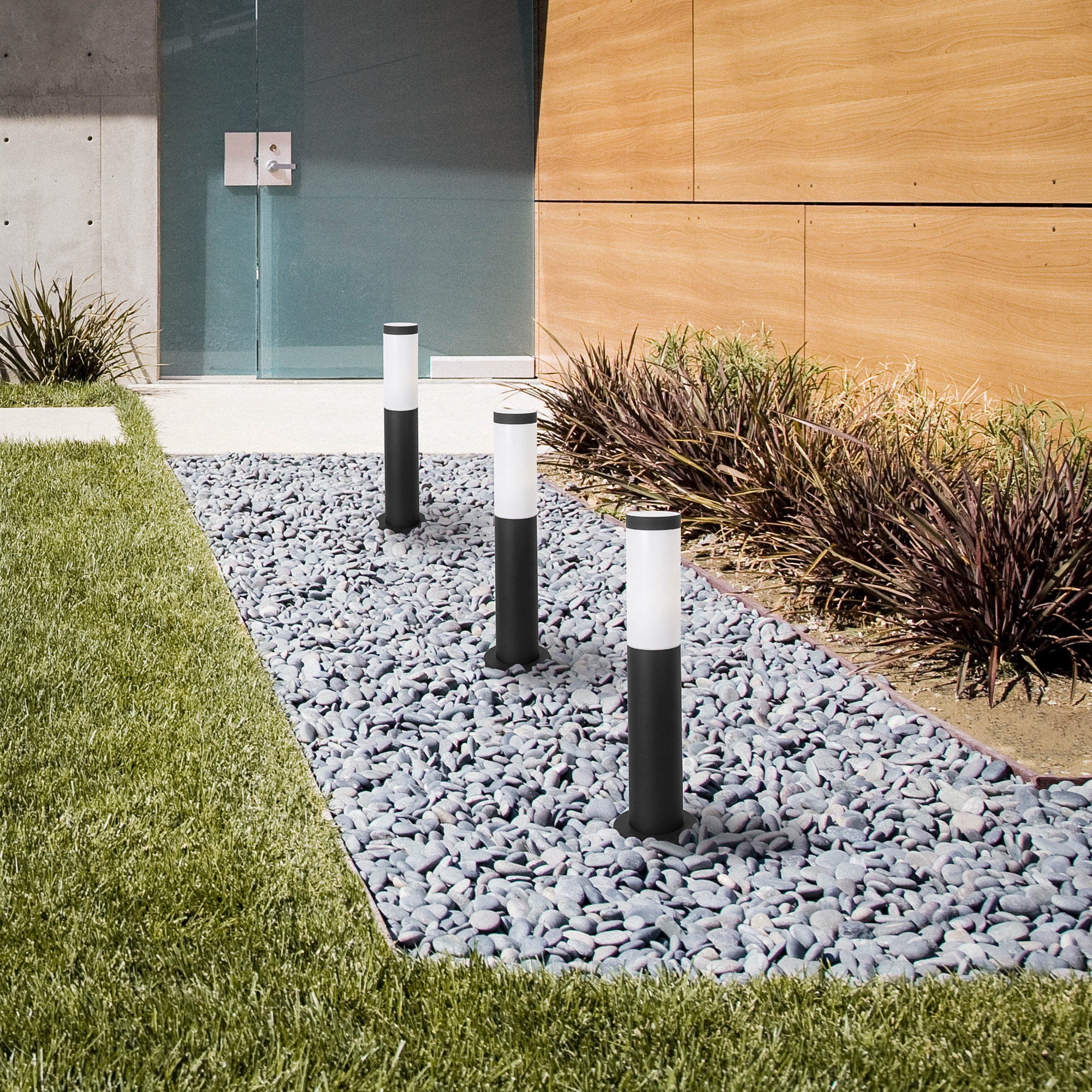 FORLIGHT Koral (5uds) Baliza Exterior para Jardín Resistente al Agua IP55. Bolardo de Acero Inoxidable Gris Urbano 23W
