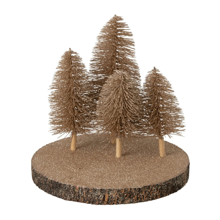 J-Line plateau décoratif paillettes et arbres écorce - marron - small