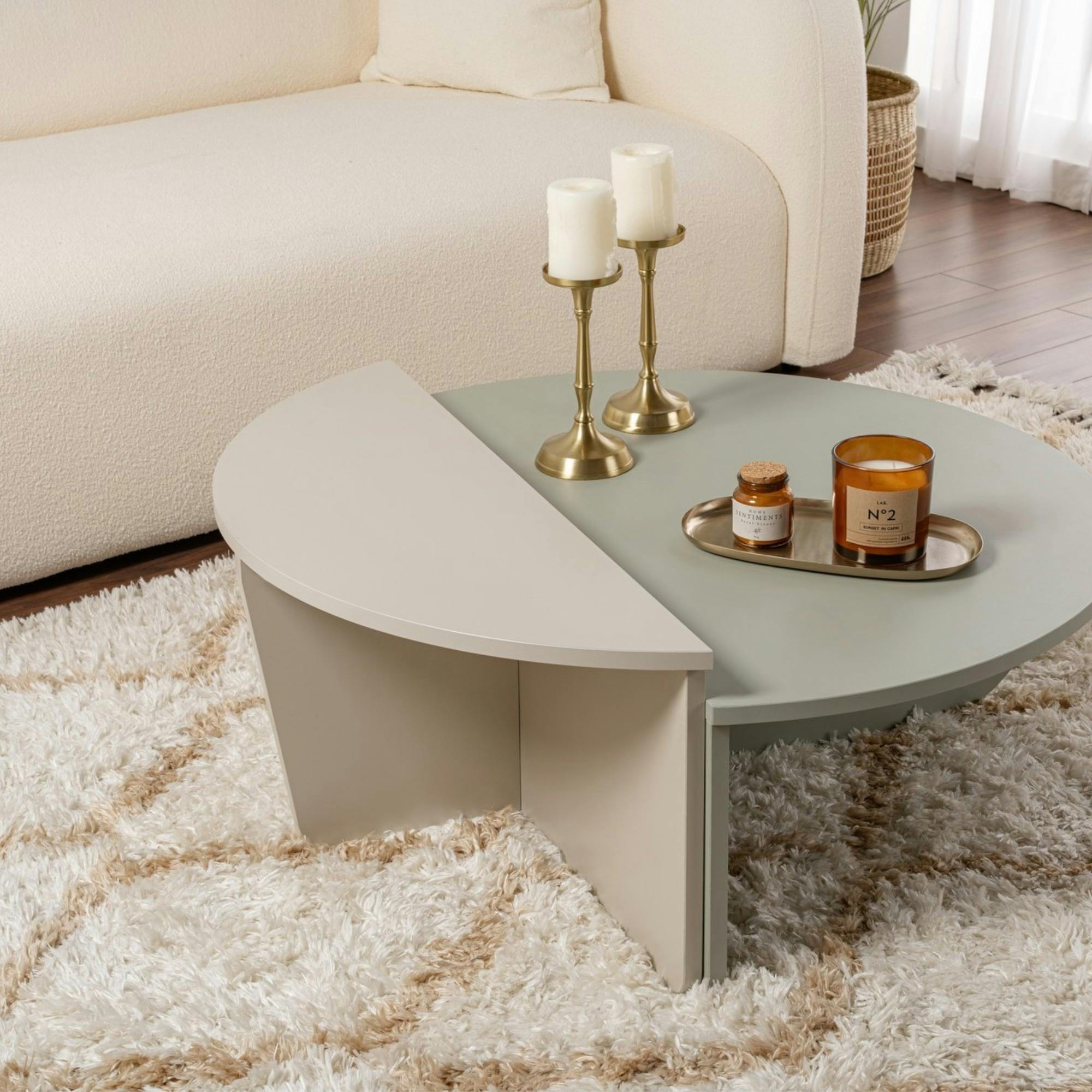 Table basse moderne vert sauge & beige - 2 hauteurs MARFA