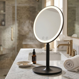 Miroir cosmétique pliable en plastique, 3 couleurs de lumière réglables, hauteur 34,5 cm, noir (SATZKLEDC)