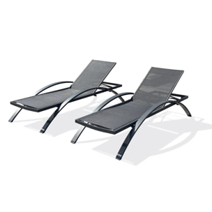 BARCELONA - Lot de 2 bains de soleil en toile plastifiée et aluminium