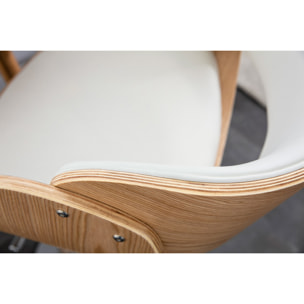 Tabouret de bar design réglable blanc et bois clair BENT