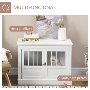 Jaula para Perros, Mesa Auxiliar, Casa para Mascotas Moderna con 3 Puertas Francés con Cierre Magnético, para Perros Pequeños, 78x53x59,3 cm, Blanco
