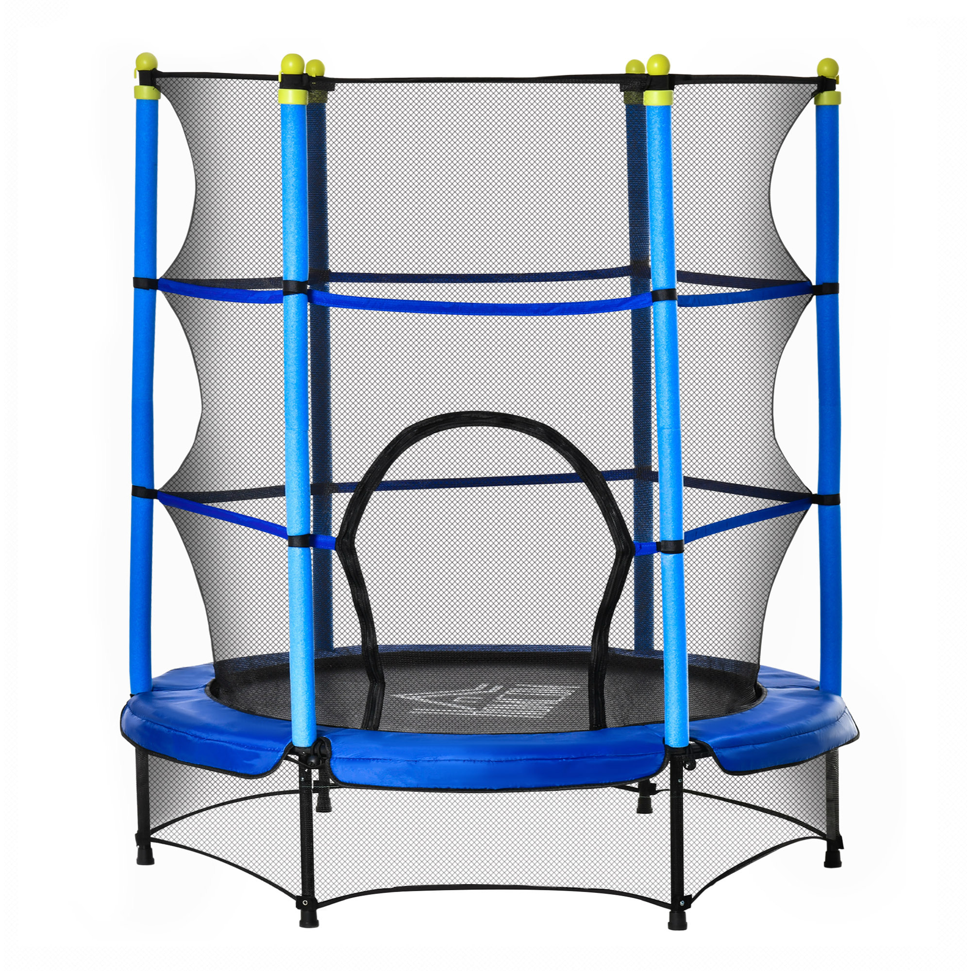 Trampoline enfant Ø 1,40 × 1,60H m filet de sécurité porte zipée couvre-ressorts 6 poteaux rembourrés inclus bleu