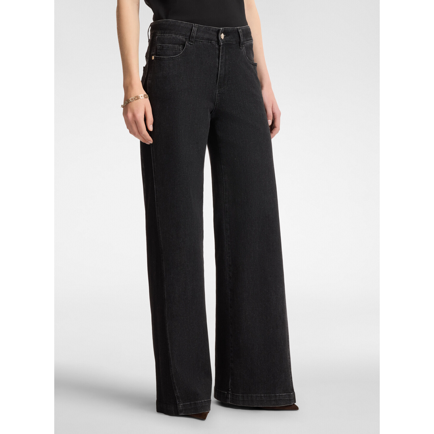 Elena Mirò - Vaqueros acampanados con inserciones laterales - Negro