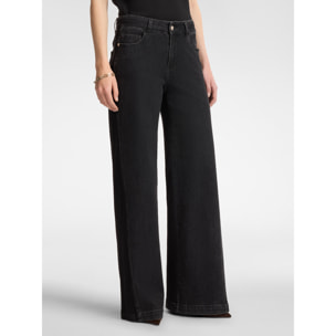 Elena Mirò - Vaqueros acampanados con inserciones laterales - Negro