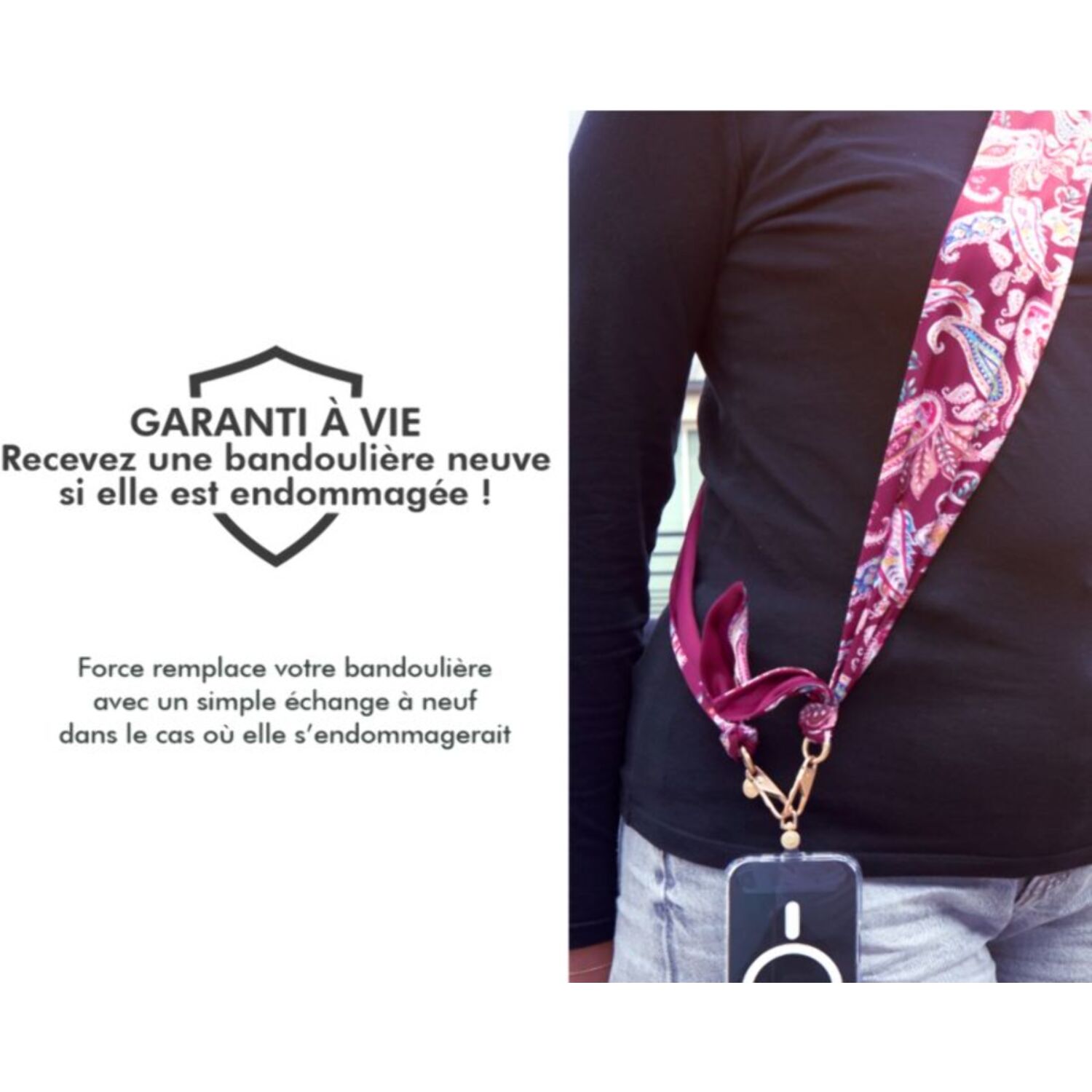 Bandoulière FORCE CASE Bandoulière bandana Bordeaux