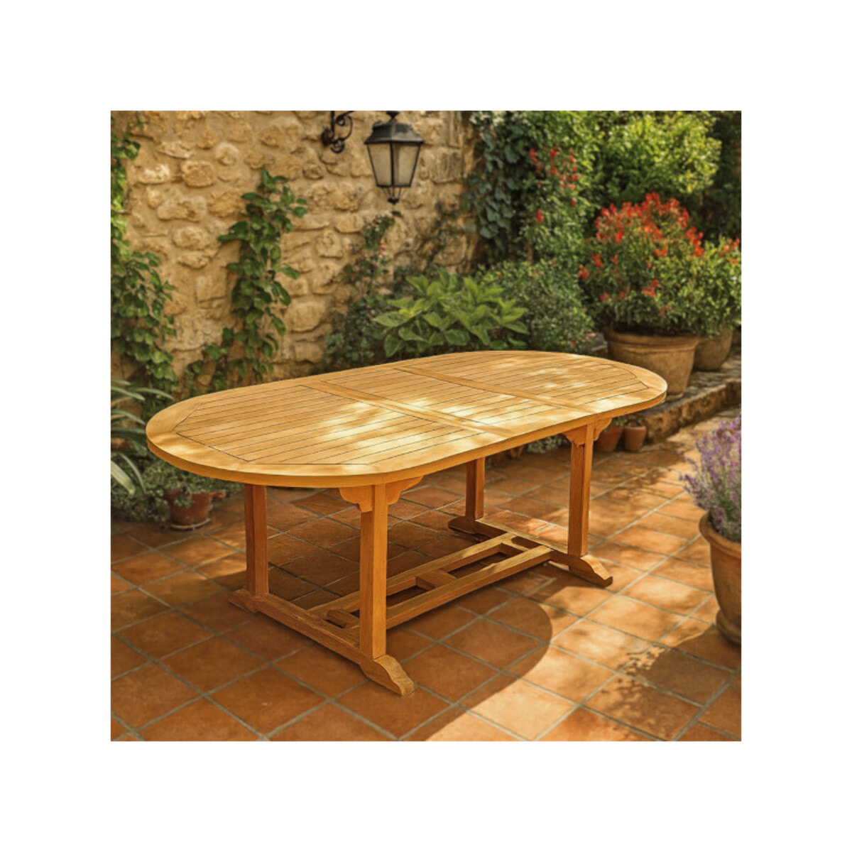 Table de jardin ovale extensible 180 à 240 cm bois de teck massif - TECKIA