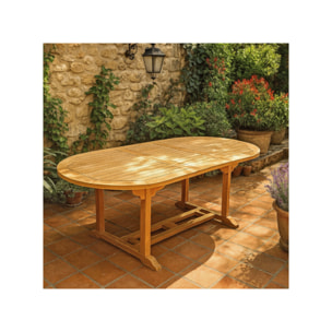 Table de jardin ovale extensible 180 à 240 cm bois de teck massif - TECKIA