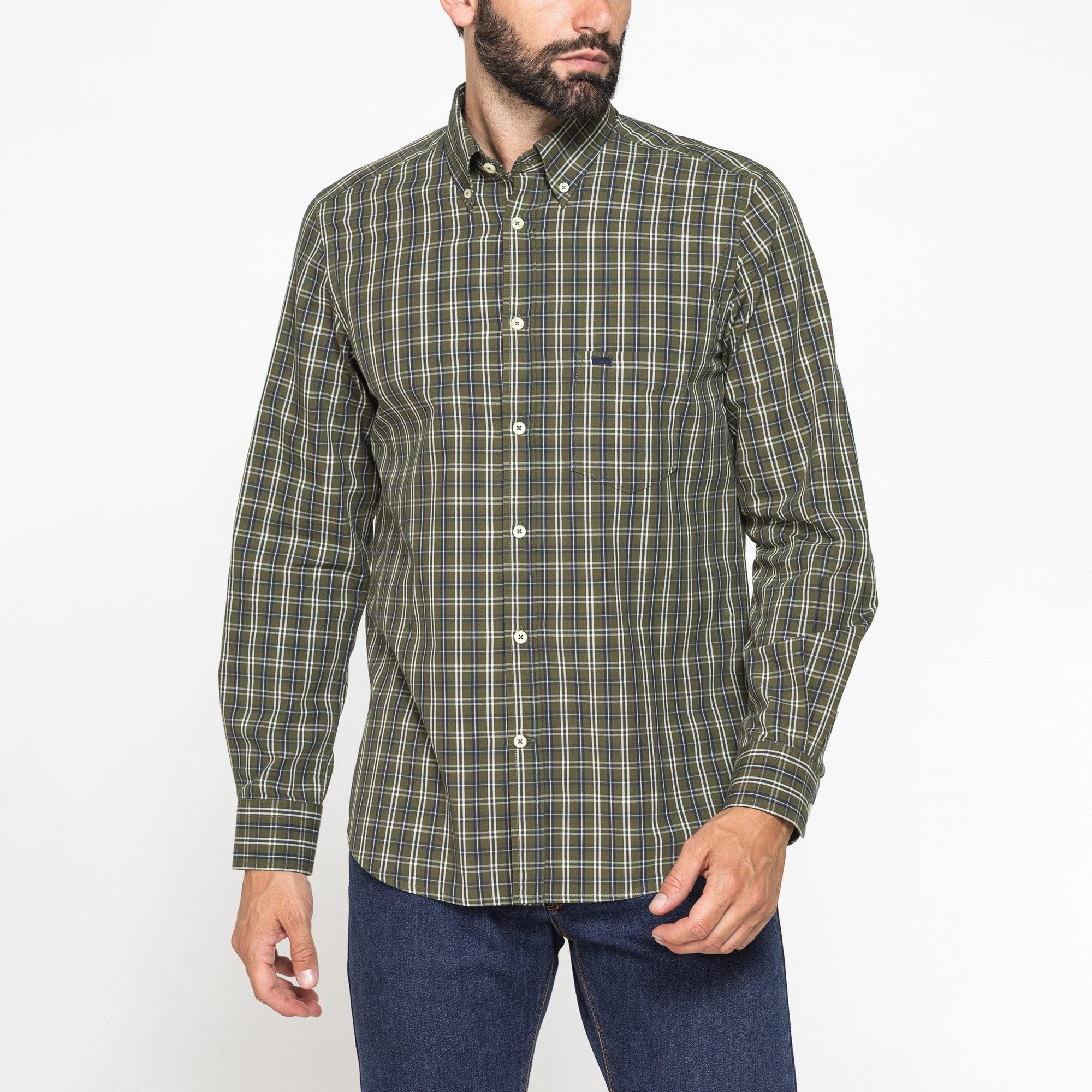 CAMICIA FANTASIA TINTO FILO CON COLLO BUTTON-DOWN