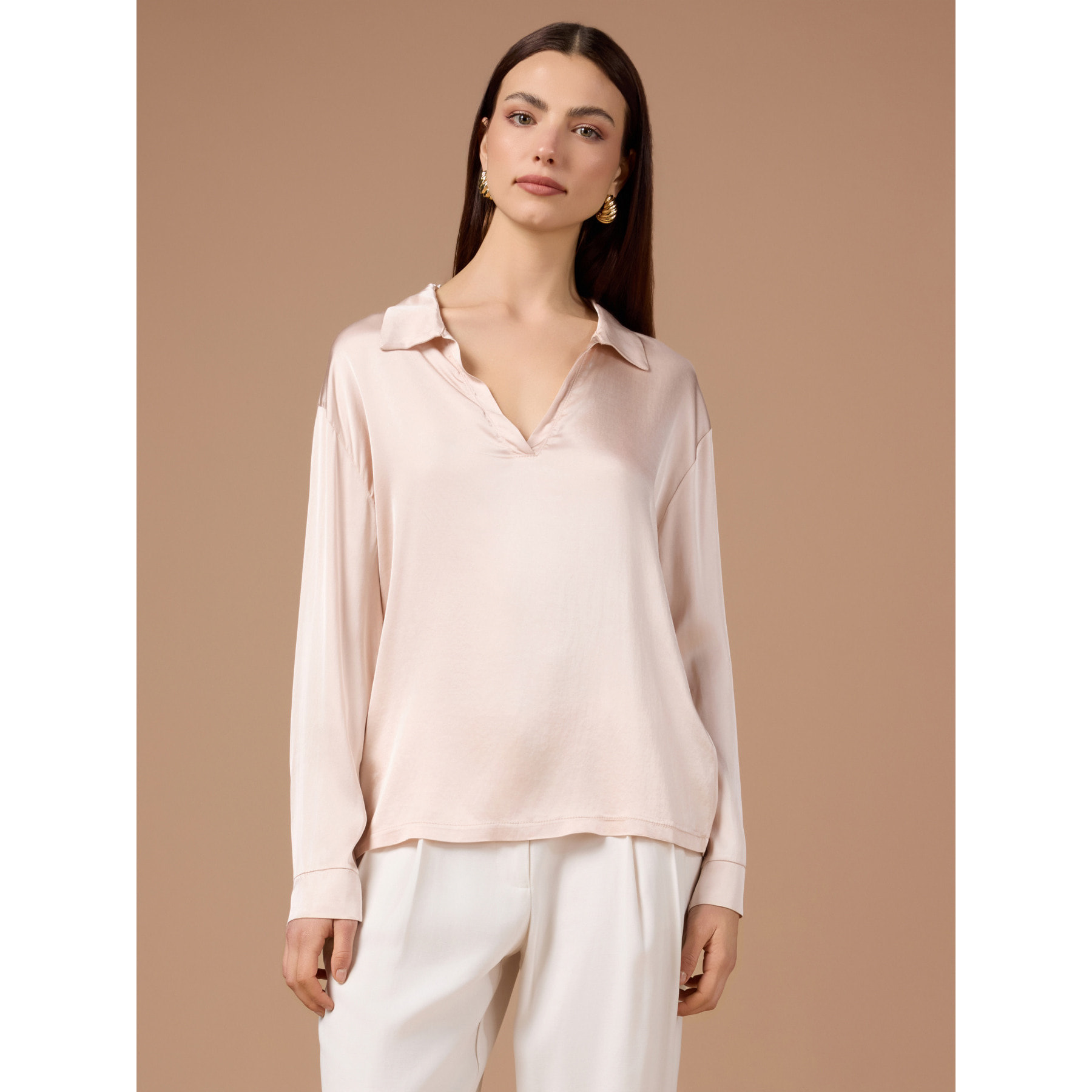 Oltre - Blusa in raso con scollatura a V - Rosa
