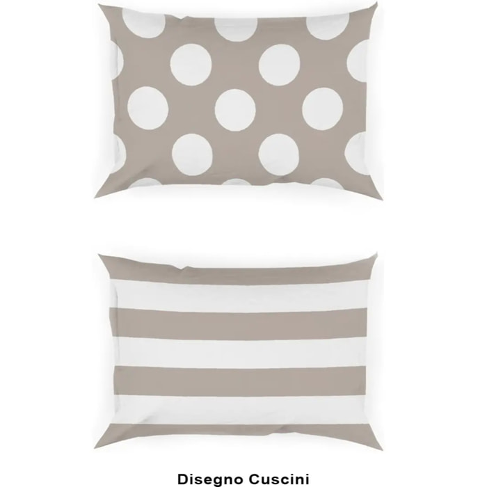 Coppia Federe per cuscini letto POIS BEIGE 100% Cotone e Made in Italy a pallini retrò