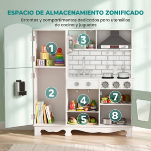 AIYAPLAY Cocina de Juguete de Madera con Luces y Sonidos. Cocinita Infantil con Campana Extractora, Dispensador de Agua, Cafetera, Nevera, Horno, Fregadero, Accesorios, 3-6 Años Verde Azulado