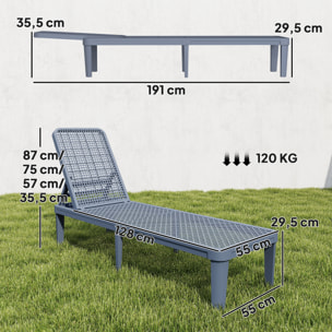 Tumbona Reclinable, Tumbona Jardín Exterior de PP con Respaldo Ajustable en 4 Niveles, Carga 120 kg, para Patio, Terraza, Balcón, Montaje Fácil, 191x55x35,5 cm, Gris Oscuro