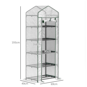 Invernadero Pequeño Invernadero de Exterior con Estantes de 5 Niveles Puerta Enrollable con Cremallera y Marco de Acero Invernadero para Cultivar Plantas Flores 69x49x193 cm Transparente