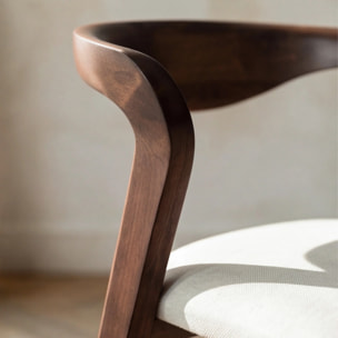 Chaise en bois d'hévéa marron et tissu beige - Vega