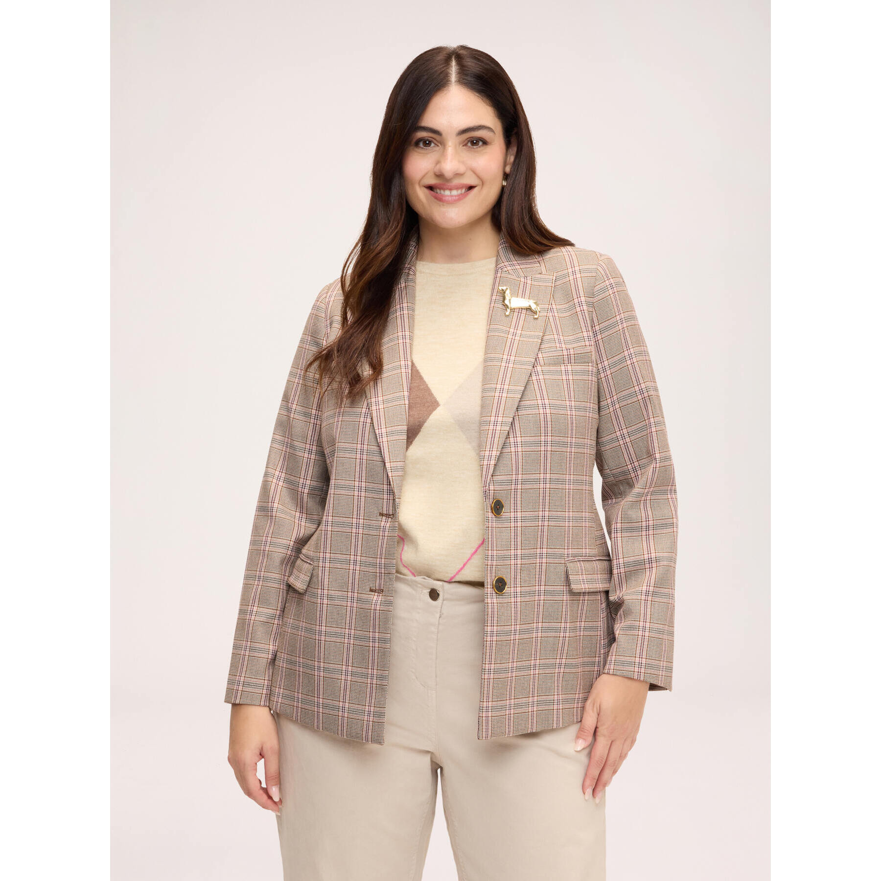 Fiorella Rubino - Blazer a quadri con spilla bassotto - Grigio
