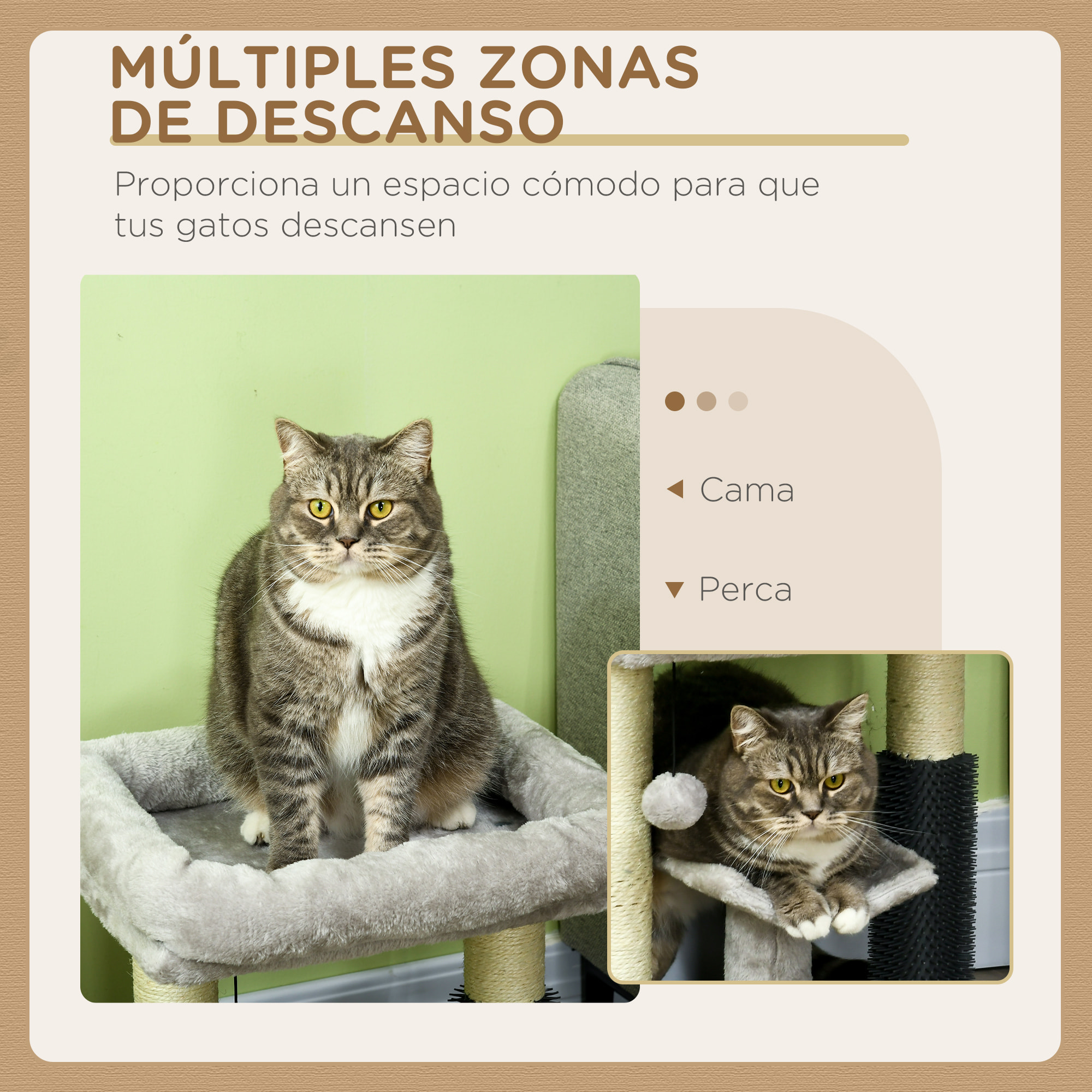 Rascador para Gatos Árbol para Gatos Altura 48 cm con 2 Postes Rascadores Cama Plataforma en U y Cepillo Bola Colgante Gris