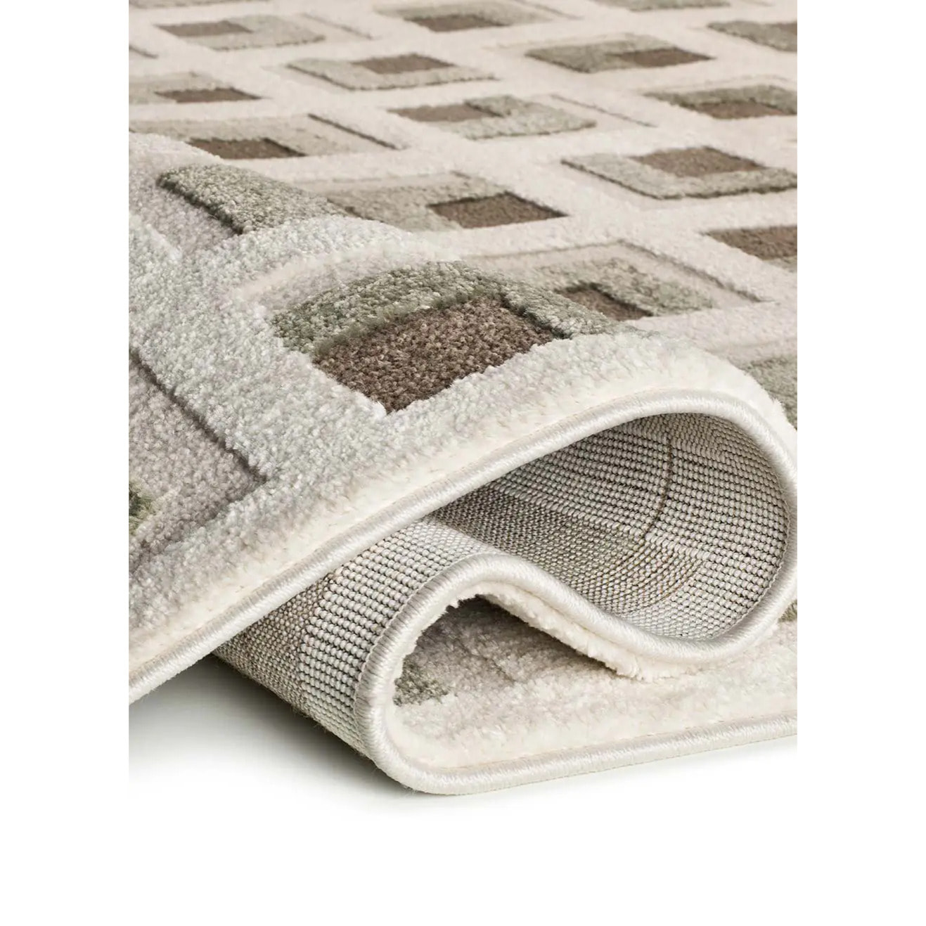 CANDELA Alfombra geométrica con relieve marrón y blanco, varias medidas disponibles.