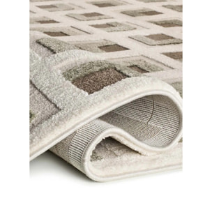 CANDELA Alfombra geométrica con relieve marrón y blanco, varias medidas disponibles.