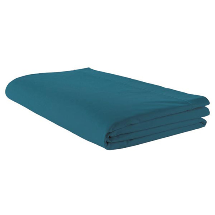 Drap plat piqué uni en percale de coton - Bleu Pétrole