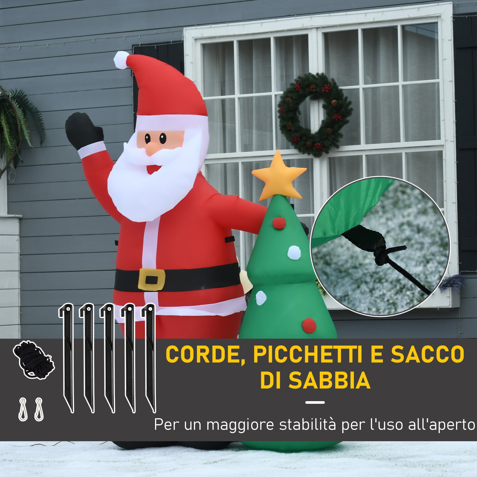 HOMCOM Babbo Natale Gonfiabile con Albero 150cm con Luci LED - Rosso