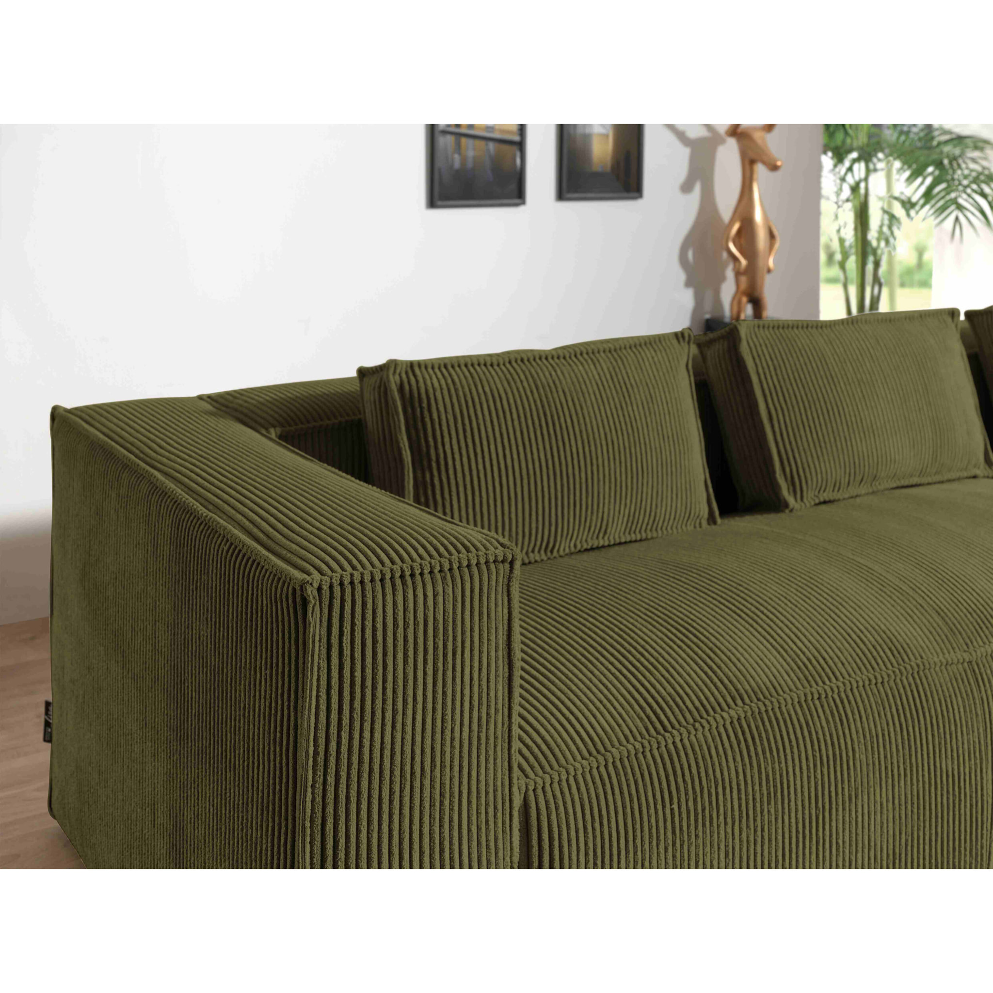 Stella - canapé d'angle droit en velours côtelé - 4 places -style contemporain - Vert