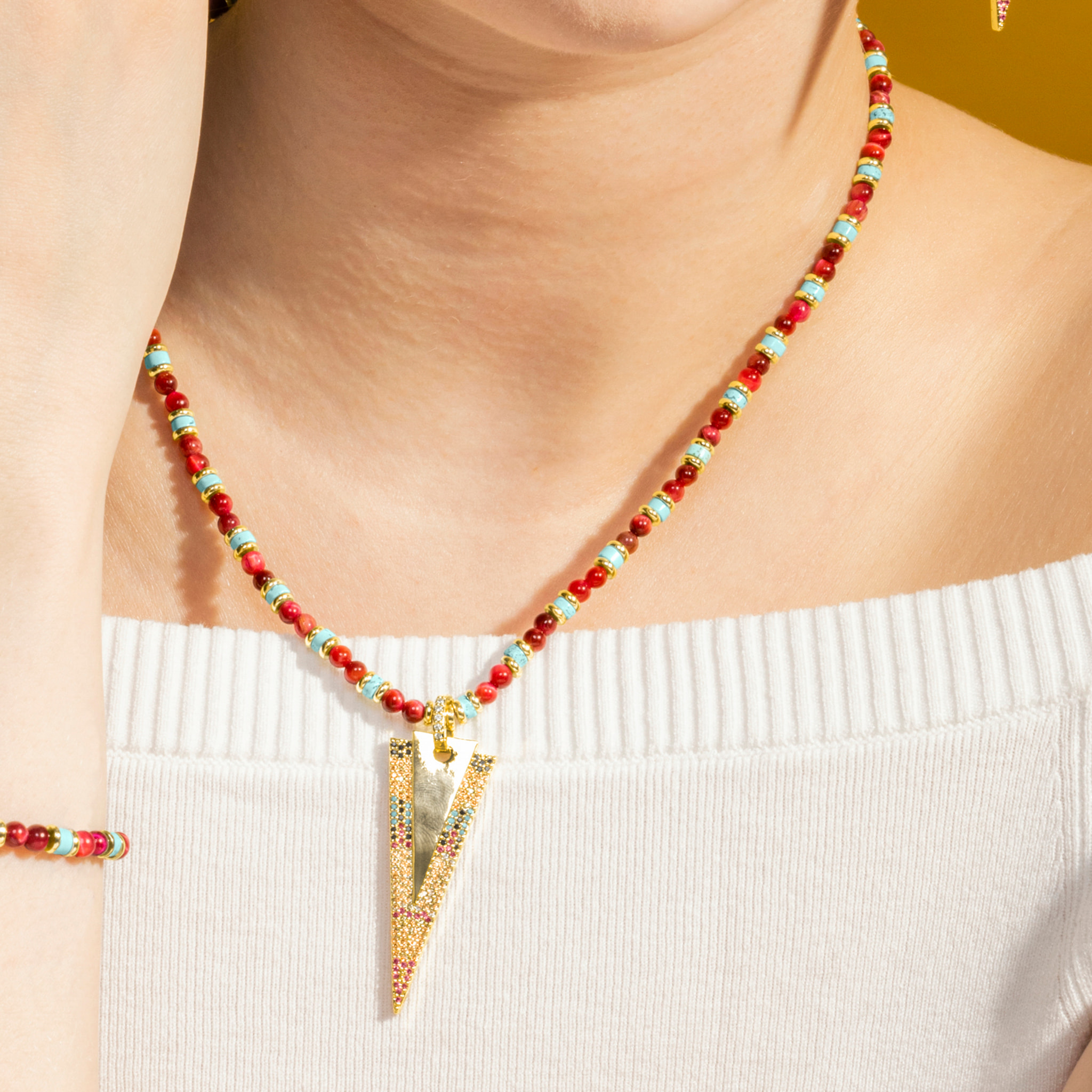 Collar con Circonita Multicolor acabado oro 18k