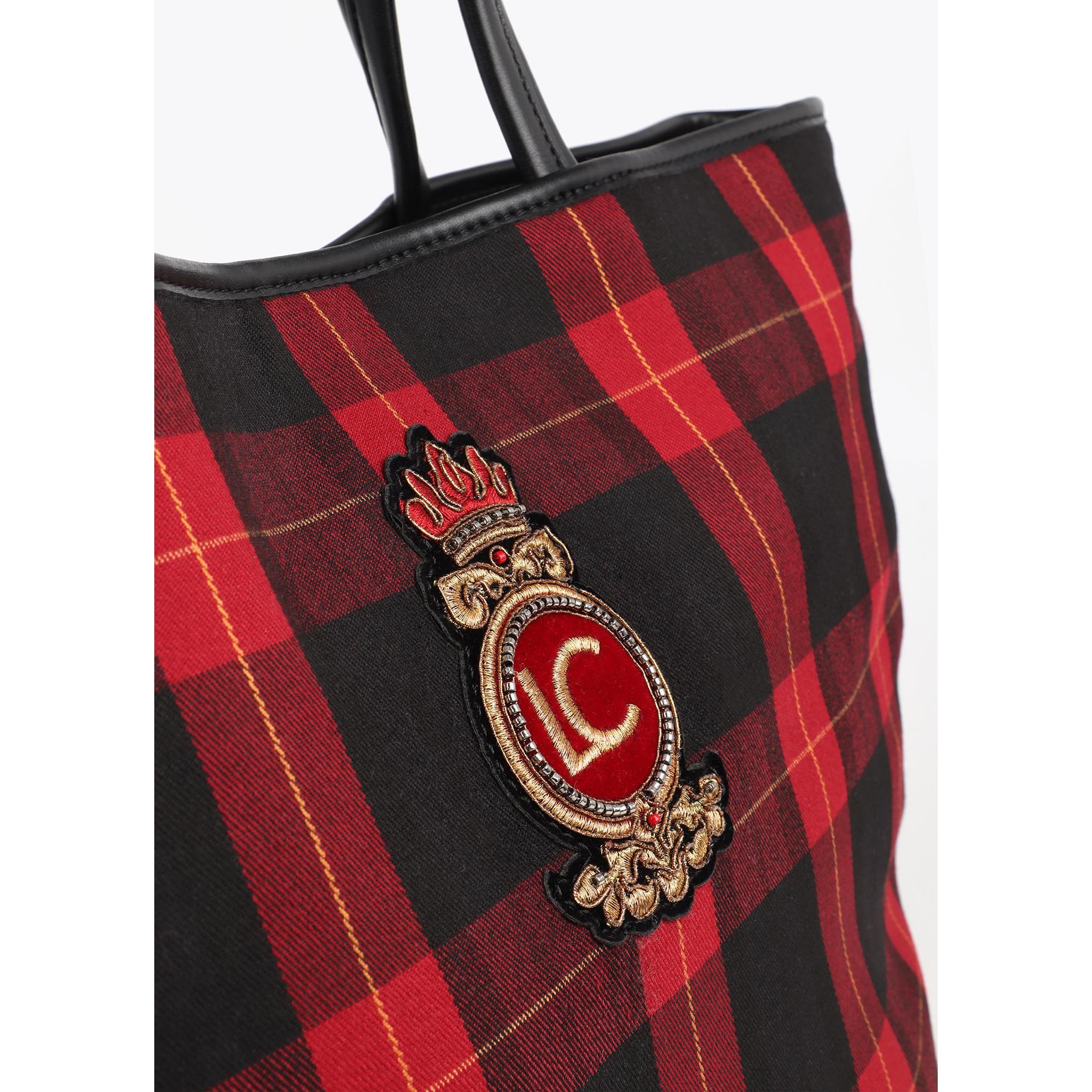 Borsa shopper a quadri con stemma