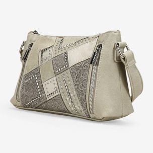 Bolso bandolera piedra con cremalleras y tachas