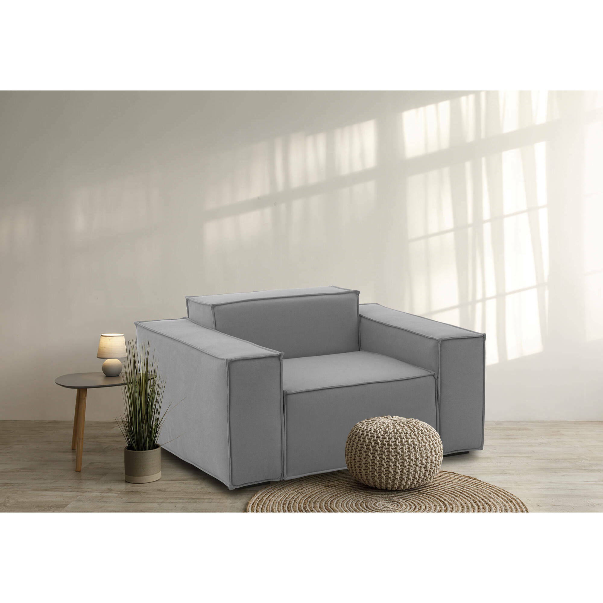 Poltrona Emanuela, Poltrona da salotto, 100% Made in Italy, Poltroncina relax in tessuto imbottito, Cm 140x95h70, Grigio