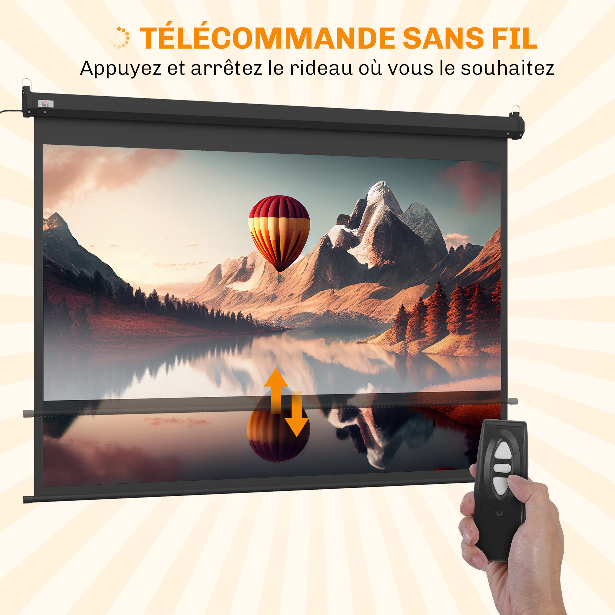 Ecran de projection motorisé home-cinéma format 4:3 84 pouces 171L x 130H cm noir