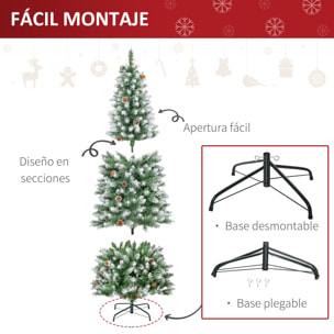 HOMCOM Árbol de Navidad Artificial Ø75x180cm con 630 Puntas de PVC y 37 Piñas Decoración de Interior con Base Plegable y Soporte de Acero Verde