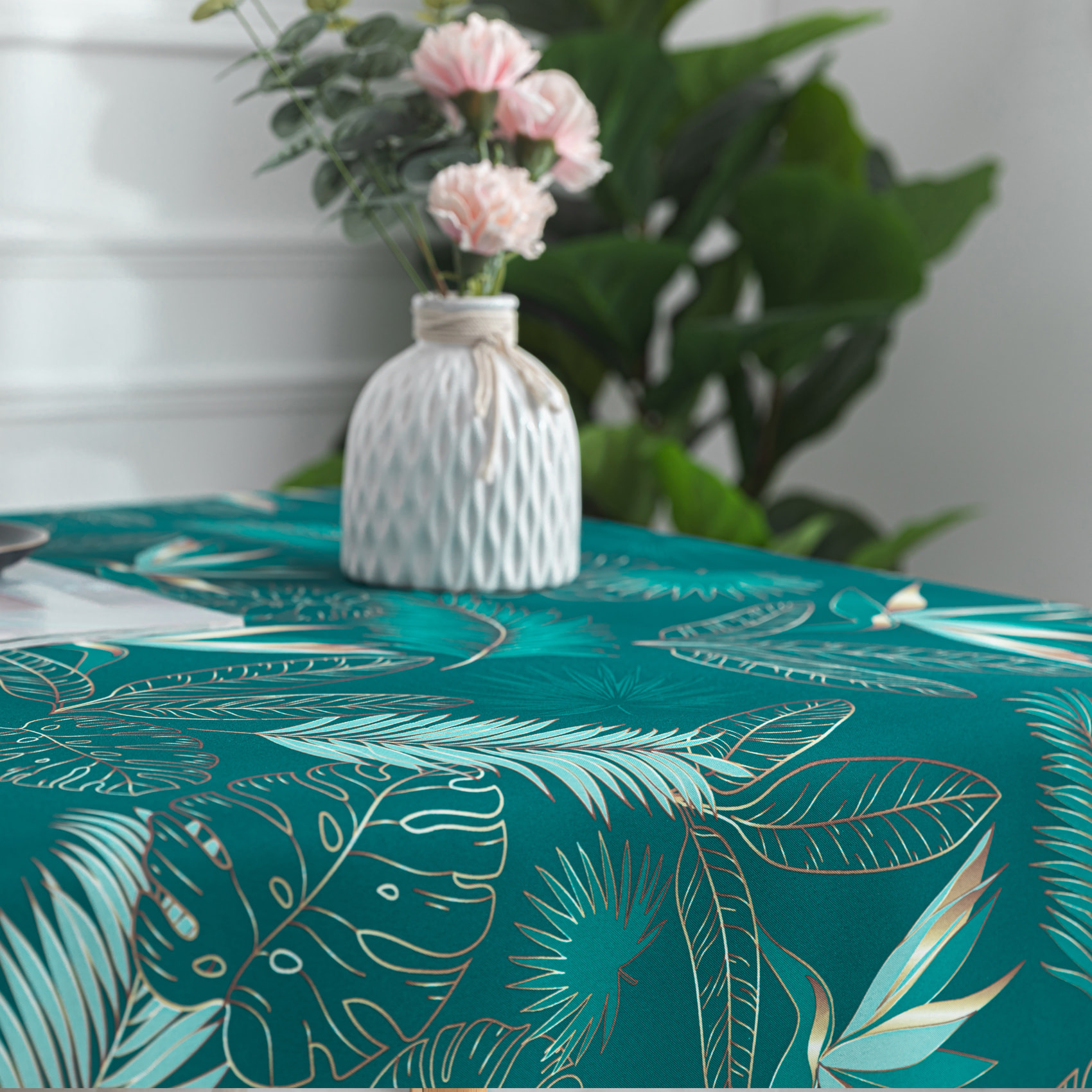 Nappe exotique rectangulaire et anti-taches - Bleu Paon