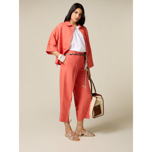 Oltre - Pantalones cropped de mezcla de lino - Naranja sol