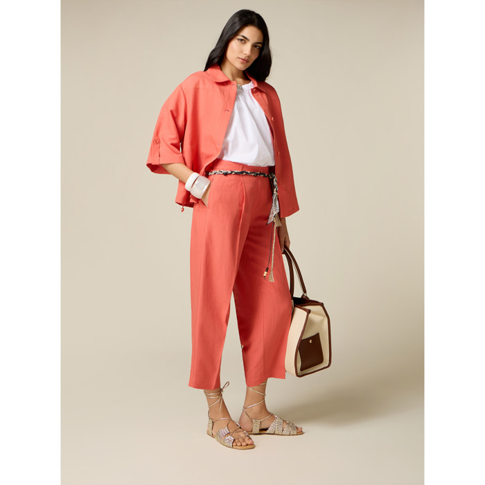 Oltre - Pantalones cropped de mezcla de lino - Naranja sol