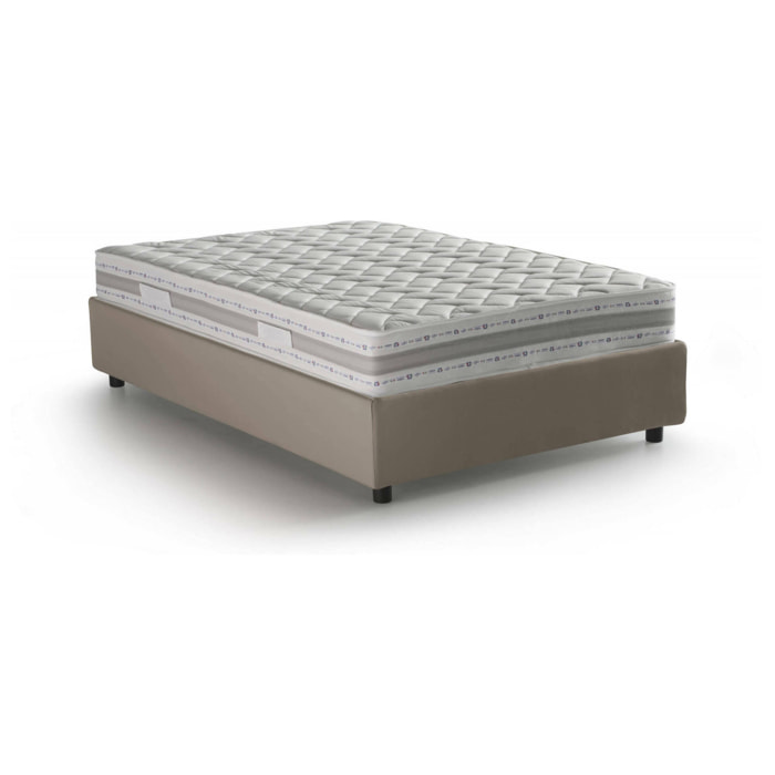 Letto piazza e mezza Anna, Letto contenitore con rivestimento in ecopelle, 100% Made in Italy, Apertura frontale, con materasso Cm 120x190 incluso, Tortora