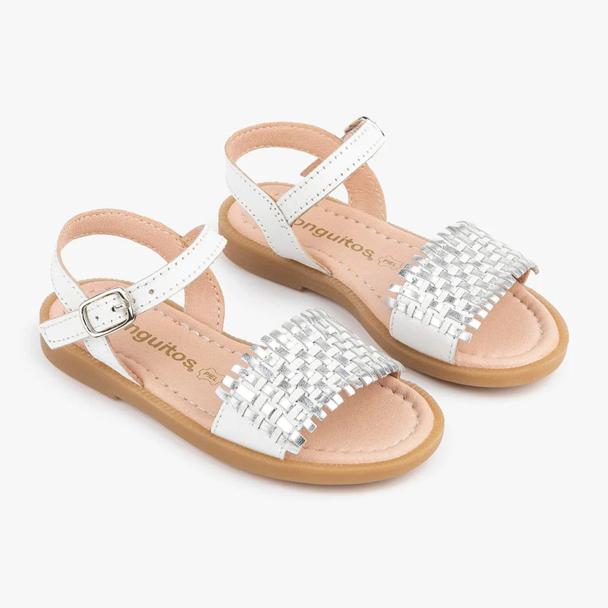 Sandalias De Niña Piel Trenzada Blanco / Plata