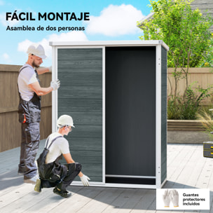 Caseta de Jardín Exterior, 0,81 m², 134x68,5x170 cm, Cobertizo de Jardín Exterior de Plástico con Suelo, 2 Estantes Plegables, Puertas Dobles con Pestillo para Almacenaje Herramientas, Gris