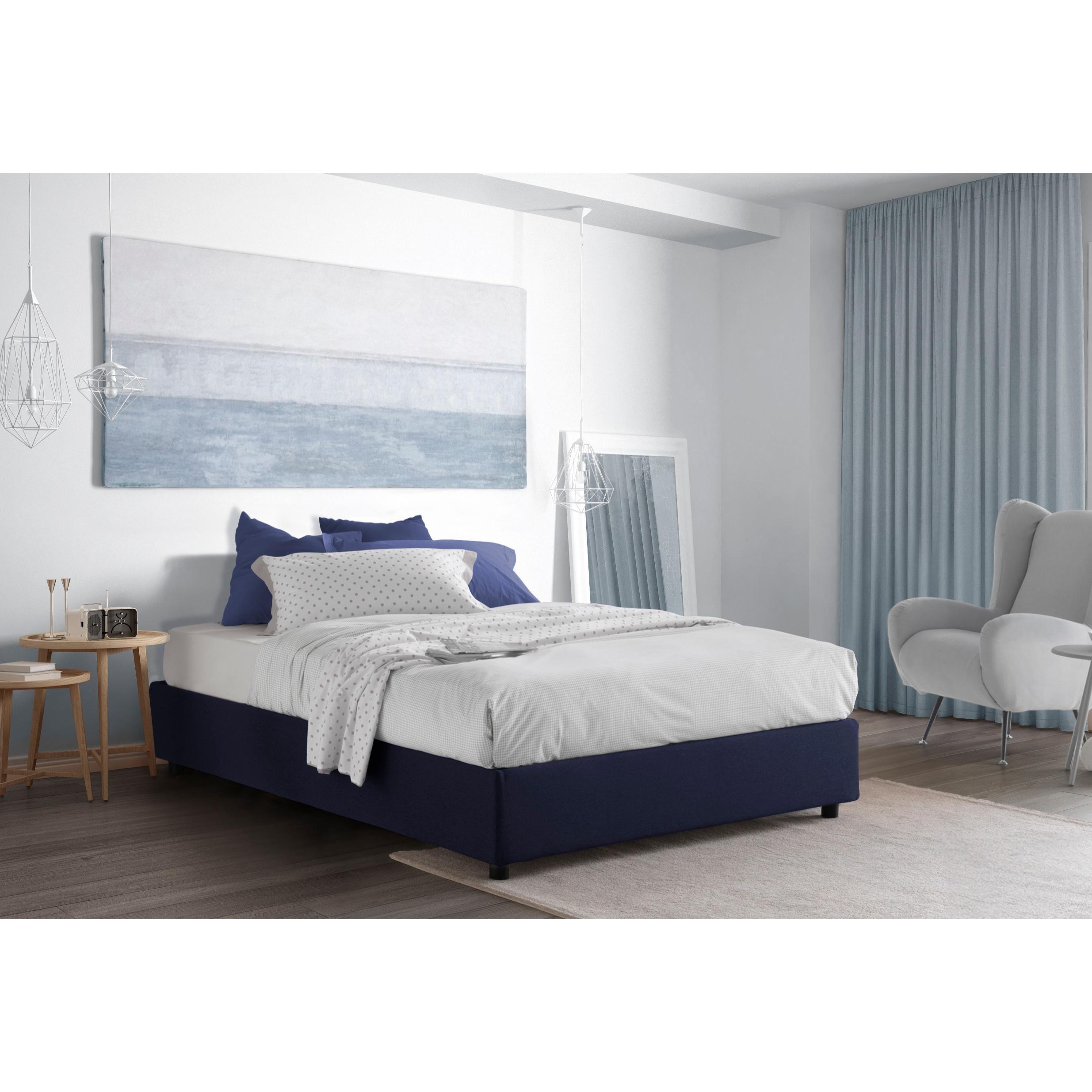 Letto matrimoniale Grace, Letto contenitore con rivestimento in tessuto, 100% Made in Italy, Apertura frontale, con materasso Cm 160x200 incluso, Blu