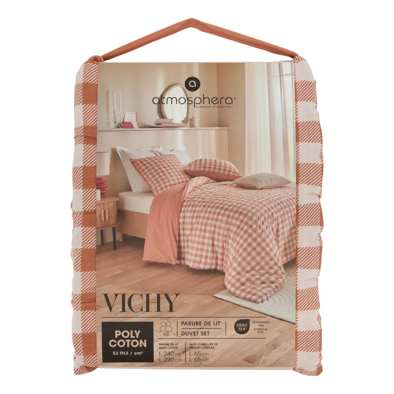Parure de lit imprimée Vichy 240x220cm terracotta