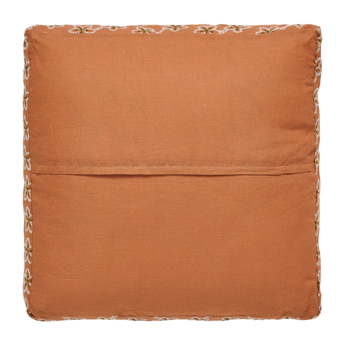 Housse de coussin brodée en lin, Made in France, FLEURS , orange moyen