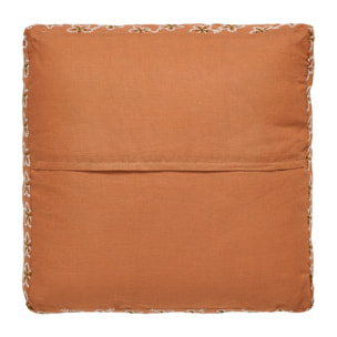 Housse de coussin brodée en lin, Made in France, FLEURS , orange moyen
