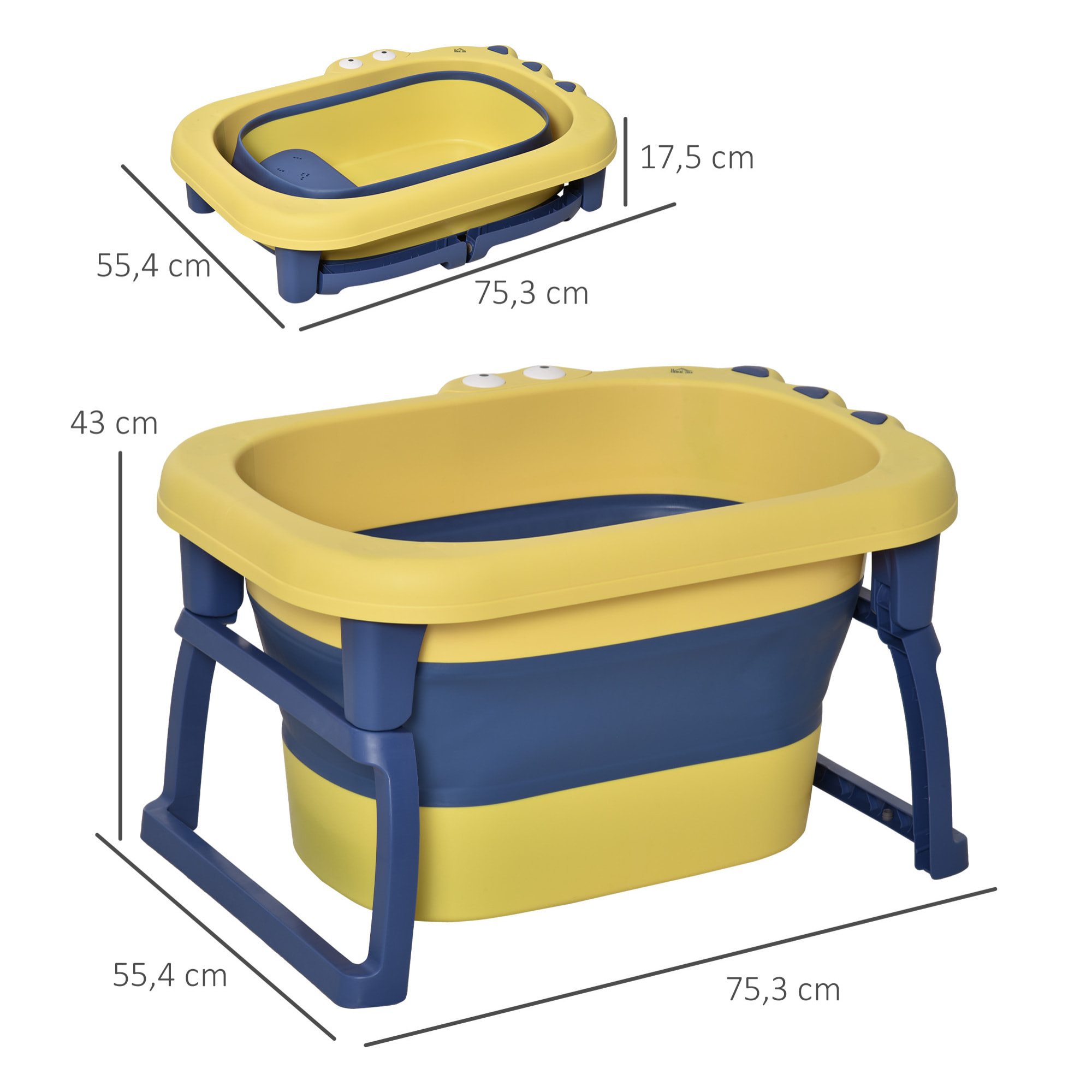 Bañera Plegable para Bebé 0-6 Años 105L con Patas Antideslizantes 75,3x55,4x43cm