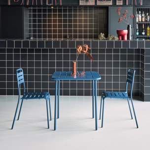 Table de jardin métal + 2 assises bleu marine Amélia