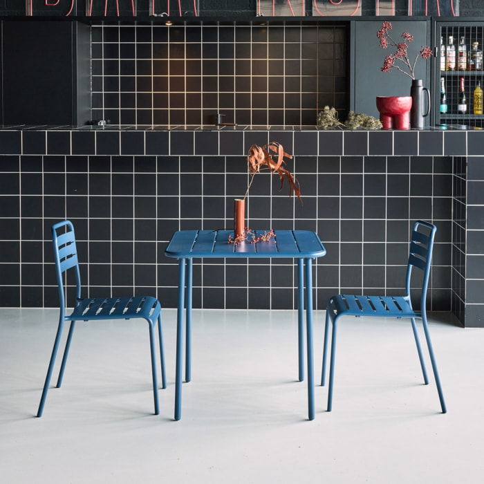 Table de jardin métal + 2 assises bleu marine Amélia